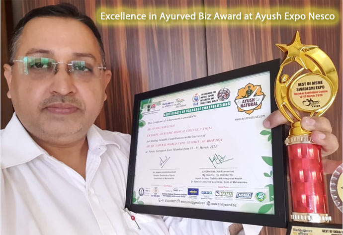 Excellence in ayurved Biz award at ayush expo Nesco